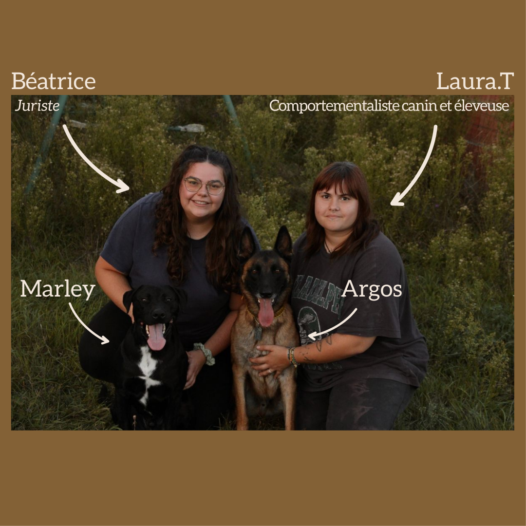 Laura et Béatrice créarices de L'Arche Fauve et leurs chiens Argos et Marley